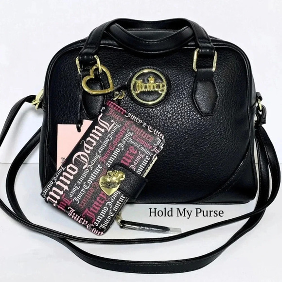 Juicy Couture If The Crown Fits Black Bag & Hang On Tight Tab Card Wallet NWT - Picture 5 of 10